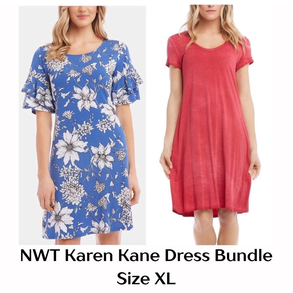 NWT Karen Kane Dress Lot XL Santorini Floral‎ Ruffle & Red Rock Vintage Modest
